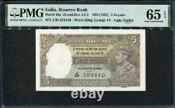 India 1937, 5 Rupees, P18a, PMG 65 EPQ GEM UNC (Staple Holes at Issue)