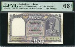 India 1943, 10 Rupees, P24, PMG 66 EPQ GEM UNC