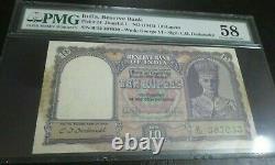 India 1943, 10 Rupees, Pick 24, PMG 58 EPQ UNCIRCULATED! Fantastic Quality