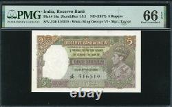 India 1943, 5 Rupees, P18a, PMG 66 EPQ GEM UNC