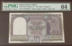 India 1951 10 Rupees Pick 37b B. Ramarau Second Issue PMG Graded UNC 64