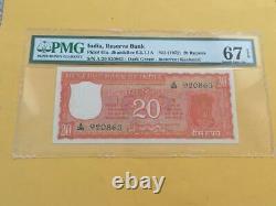 India 1972 Pick #61a 20 Rs First Issue PMG Graded 67 EPQ Super Gem UNC