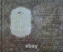 India 1,000 Rupees 1949-57. NEW DELHI Rama Rau Sign 72 P. 46c, Large size 042386