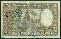 India 1,000 Rupees 1949-57 NEW DELHI. Rama Rau Sign 72, P. 46c, Large size Rare