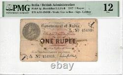 India 1 Rupee 1917 (Kanpur) RARE P# 1g Wmk Star in Box Sign. Gubbay PMG 12 Fine