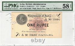 India 1 Rupee 1917 P# 1e WMK Star in Box Sign. A. C. McWatters PMG 58EPQ AU/UNC