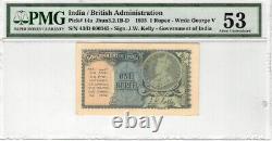 India 1 Rupee 1935 P-14a PMG 53 About UNC WMK George V Sign J. W. Kelly