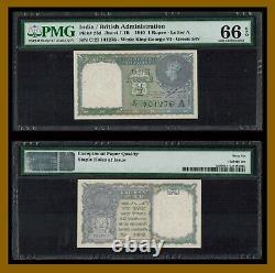 India 1 Rupee, 1940 P-25d Green Serial Number King George VI PMG 66 EPQ (101276)