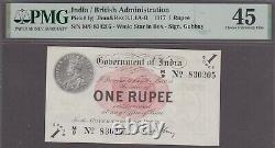 India 1 Rupee Banknote P-1g ND 1917 PMG 45