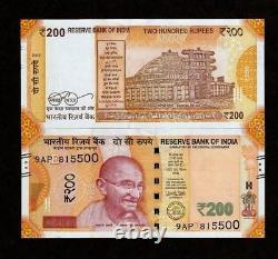 India 200 Rupees New Color x 20 Pcs Lot UNC Bundle Lot Gandhi Sanchi Bank Note