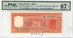 India 20 Rupees, 1972 P-61a Incorrect Kashmiri PMG 67 EPQ Superb Gem UNC