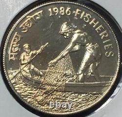 India 20 Rupees 1986 (KM#242) Fisheries Lustrous Uncirculated Coin Scarce
