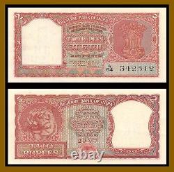 India 2 Rupees, 1949-1957 P-27 First Issue Incorrect Hindi Sig 72 Tiger (Unc 61)