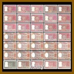 India 2 Rupees, 1949-1976 P-28-79m (35 Pcs Many Signature Set) Pinholes (aUnc)