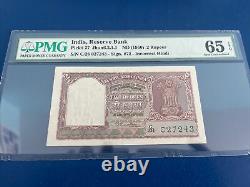 India 2 Rupees 1950 1st Issue Pick# 27 Extremely Rare in High Grade 65 EPQ