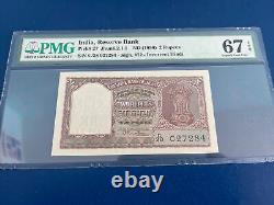 India 2 Rupees 1950 1st Issue Pick# 27 Extremely Rare in High Grade 67 EPQ