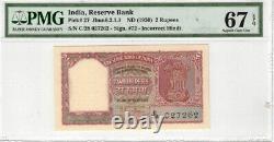 India 2 Rupees 1950 P# 27 Incorrect Hindi PMG 67 EPQ Superb Gem UNC