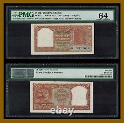 India 2 Rupees, 1950 P-27 Sig 72 (342564) Tiger Incorrect Hindi PMG 64