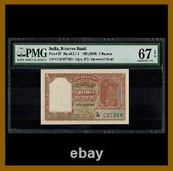 India 2 Rupees, 1950 P-27 Tiger Sig #72 PMG 67 EPQ Incorrect Hindi Unc