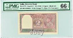 India 2 Rupees ND (1943) Pick 17b Jhun4.2.2 PMG Gem Uncirculated 66 EPQ