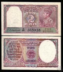 India 2 Rupees P17 B 1943 King George VI Lion Unc World Currency Money Bill Note