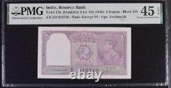 India 2 Rupees P-17b Jhun&Rez 4.2.2 1943 PMG 45 EPQ Choice XF Banknote