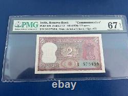 India 2 Rupees, Pick#67b 1970 Gandhi Commemorative Note PMG 67 EPQ