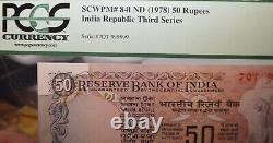 India 50 Rupees 1978 Uncirculated Banknote Republic Third Series SERIAL #999999