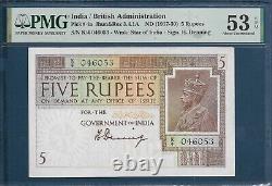 India 5 Rupees, 1917 1930, P 4a / Sign H. Denning, PMG AU 53 EPQ