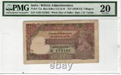 India 5 Rupees, 1928- 193 P# 15a 5 WMK Star of India Sign J. B. Taylor PMG 20