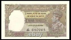 India 5 Rupees 1937 KGVI P18a Set of 2 Consecutive Serial 640265 / 66 UNC