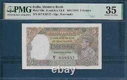 India 5 Rupees, 1943, P 18b / Sign Deshmukh, PMG VF 35