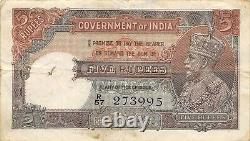 India 5 Rupees ND. 1935 P 15b Series R/57 Kg. G. V Circulated Banknote E12