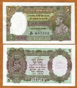 India, 5 Rupees, ND (1937), P-18 (18a), KGVI, WWII, UNC WithH