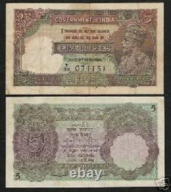 India 5 Rupees P15 B 1928 King George V Rare British GB Uk Indian Bank Note