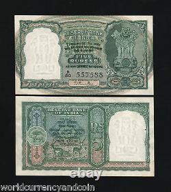 India 5 Rupees P32 1949 Rama Rau Sign Antelope Tiger Unc Rare Indian Bank Note