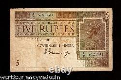India 5 Rupees P4 A 1917 British King George V Denning GB Uk Money Bill Banknote