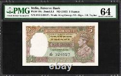 India British 5 Rupees P18a 1937 PMG64 Choice UNC Banknote Note KING George 6th