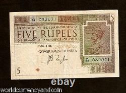 India British 5 Rupees P4 B 1917 King George V Rare Money Asia Uk Bill Bank Note