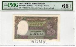 India British Administration 1937 5 Rupees P 18a PMG 66 EPQ Gem UNC