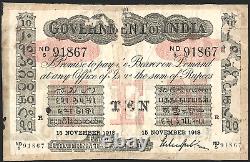 India Burma UNIFACE A5c 1915 10 Rupees British Administration Repair ND/5 91867