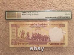 India Demonetised 500 Rs D. Subbarao Fancy Serial Number'1000000' PMG Gaded 64