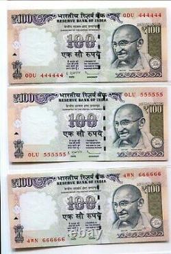 India Gandhi 100 Rupees Previous Issue- Solid Number 111111-999999 Unc Set