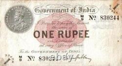 India Government of India, 1 Rupee, 1917, P# 1a, Sign Gubbay, Serial M9 930244