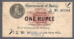 India, Government of India, 1 Rupee, 1917, P-1b with perforated selvage, F-VF