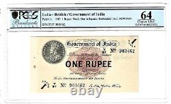 India Government of India 1 Rupee 1917 Pick 1e Jhun3.1.2A PCGS Choice UNC 64
