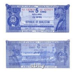 India, Khalistan, Sikh religion in the Punjab, 5 Dollars ND (1980's) P-NL UNC