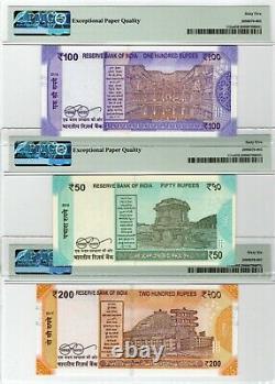 India New 2016 2019 Set Of 200 100 50 Rupees Gem Unc Low Serial 3 Pmg Graded