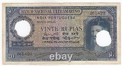 India Portuguese 20 Rupias, 1945, Cancelled, Banco Nacional Ultramarino, P37, XF