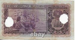 India(Portuguese Colony) 1945 100 Rupees Banknote P. #39 With2 Cancellation Punch